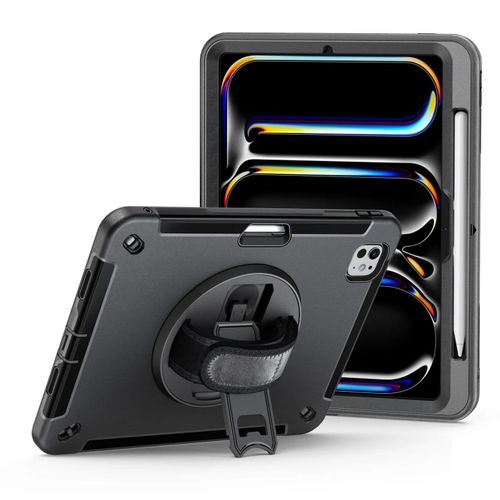 Back case cover with hand strap rotating stand and front screen protector for ipad pro 11 inch M4 2024