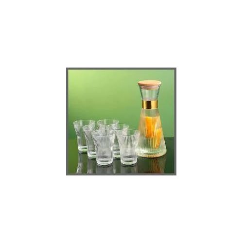 Luxury Glass Carafe and Drinking Glasses Set, Elegant Bedside Water Carafe Set, Gold-Trimmed Glass Pitcher and Tumblers