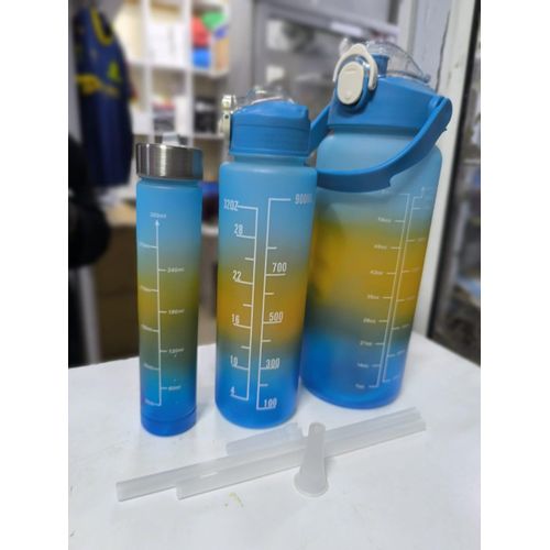 Motivational Water Bottle with Straw Time MarkerSipper ProtinPortable Water Cups for Sports Fitness2000ML 900ML 300MLBlackPack of 3