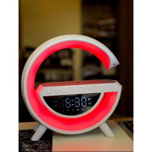 Hot Sale G Shape Multifunctional Google Speaker Wireless Charger Speaker 15 Watt With Clock