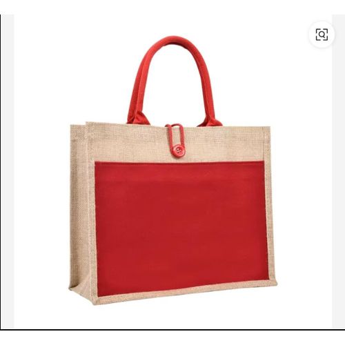 Jute shopping tote with red pouch bag