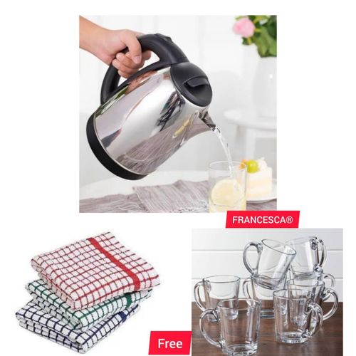 Electric Kettle + 3PCS Kitchen Tower Storage + 6PCS Clear Coffee Glasses – Home & Kitchen Bundle