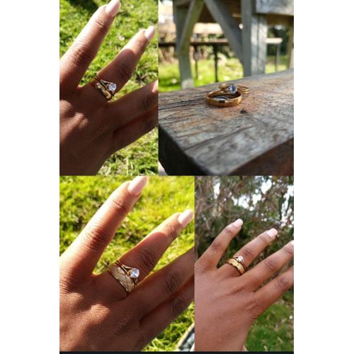 Assorted Classical Gold plated Solitaire Double Wedding ring Engagement ring Proposal Statement Ring with (free gift box)