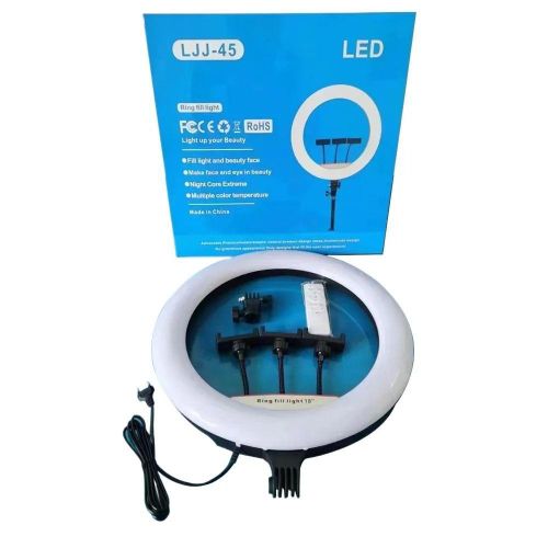 LJJ-45 18-Inch LED Ring Light with Adjustable Tripod Stand, Remote Control & Phone Holder for Makeup, Photography & Live Streaming