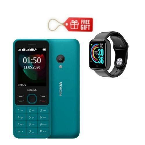 Nokia 150 2.4"' display, Dual Sim, FM Radio and MP3 Camera, 1020mAh-Cyan + Smartwatch