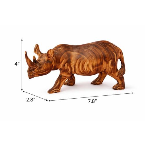 Curved wooden rhino sculpture (8"x4"x3"). Handmade safari décor with unique finish. Perfect gift or African-inspired home accent.