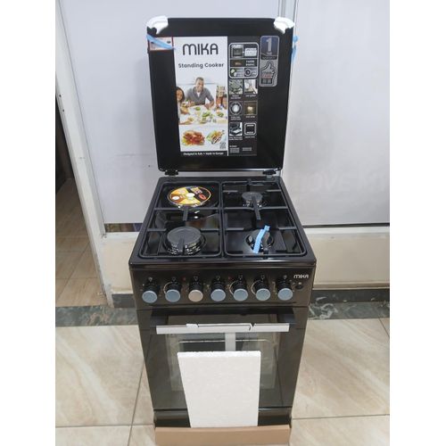 Mika 50cm × 60cm, 3Gas +1Electric Hotplate, Electric Oven Standing Cooker (Black)