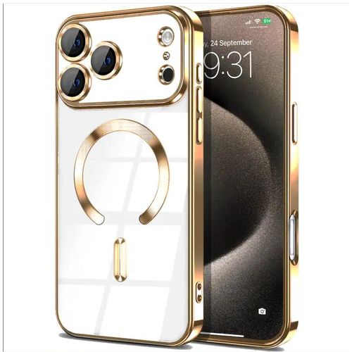 Electroplated Clear MagSafe Case with Camera Lens Protector for iPhone 17 Pro - Gold Trim
