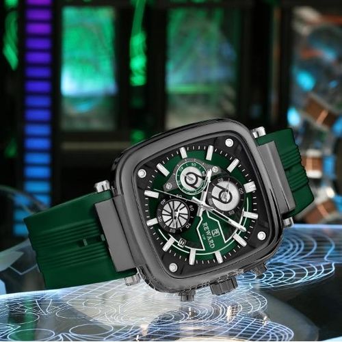 2026 New Mens Square Dial Luminous Digital Watch green